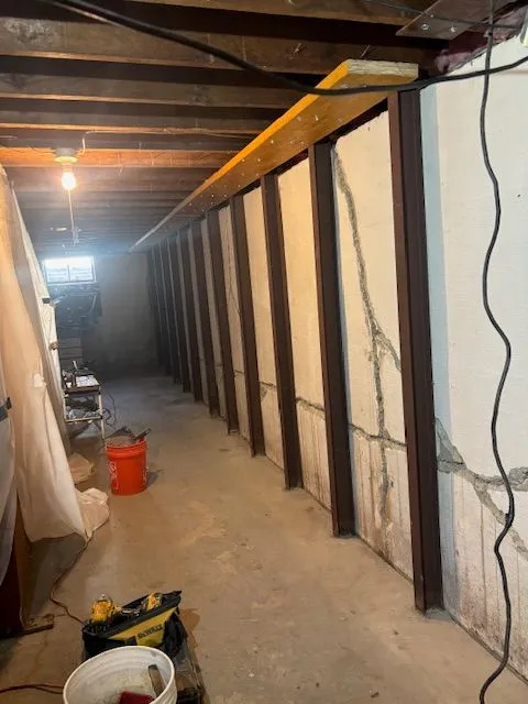 Foundation wall I-beam bracing repair